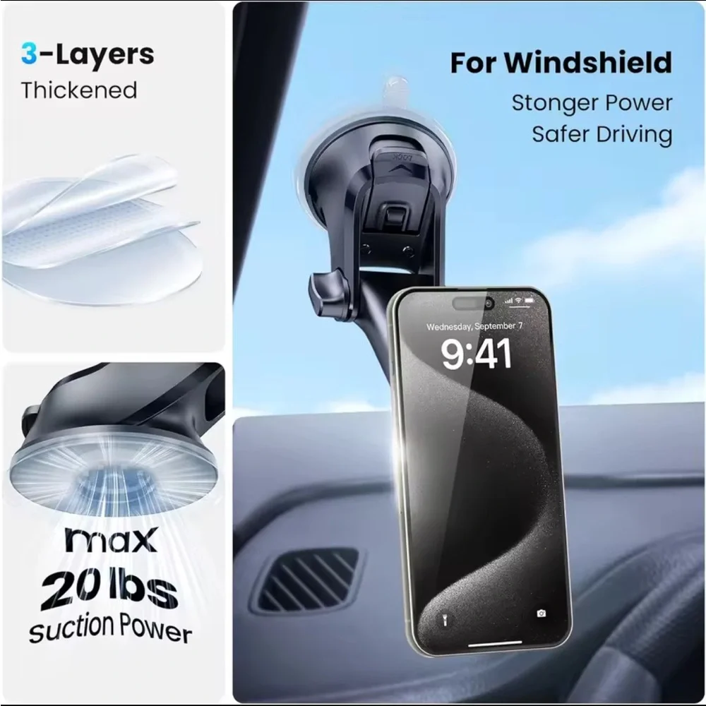 Magnetic Suction Cup Phone Mount Plus for Car (Black) — Apps2Car - Picture 12 of 16